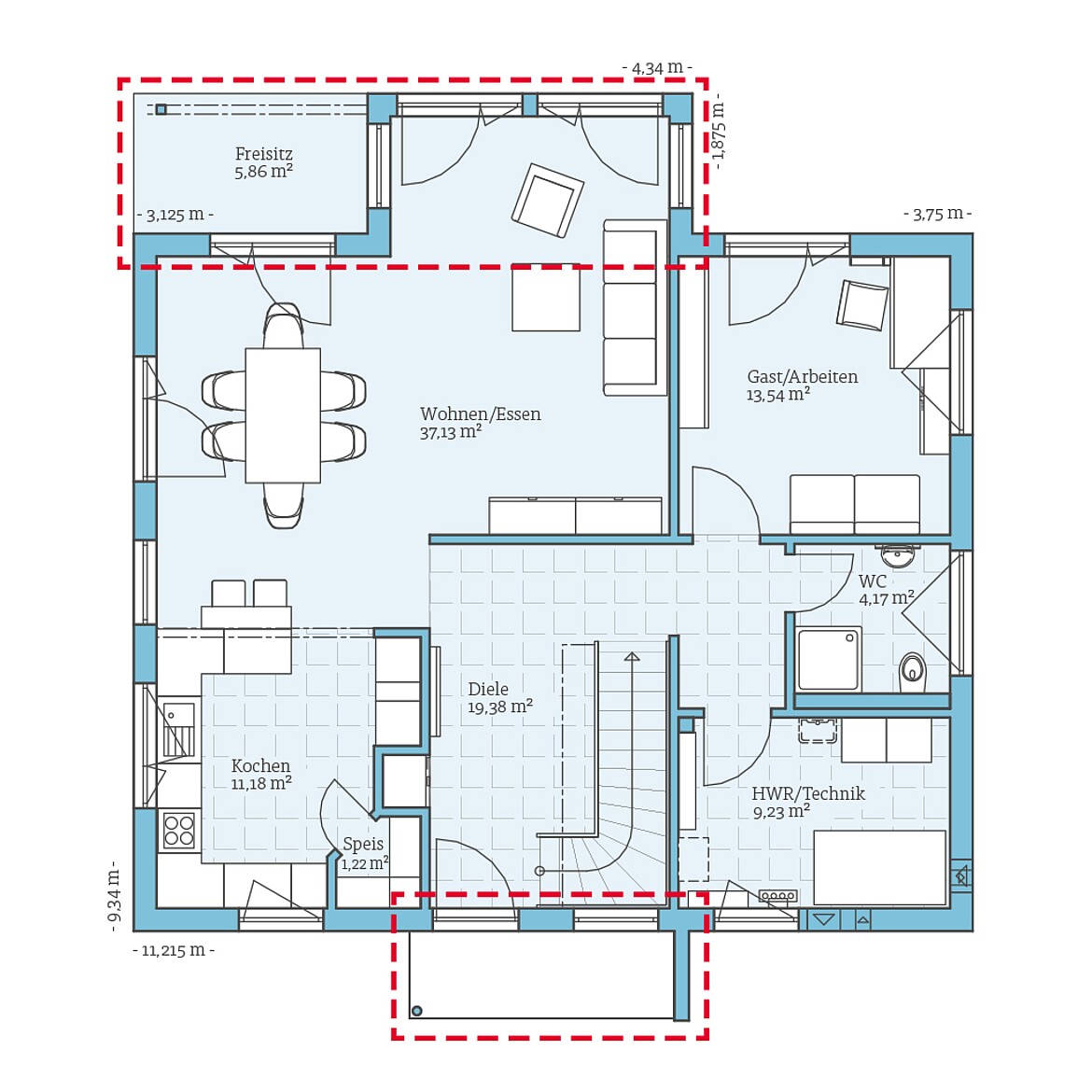 Prefabricated house Variant 35-174: Ground floor plan option