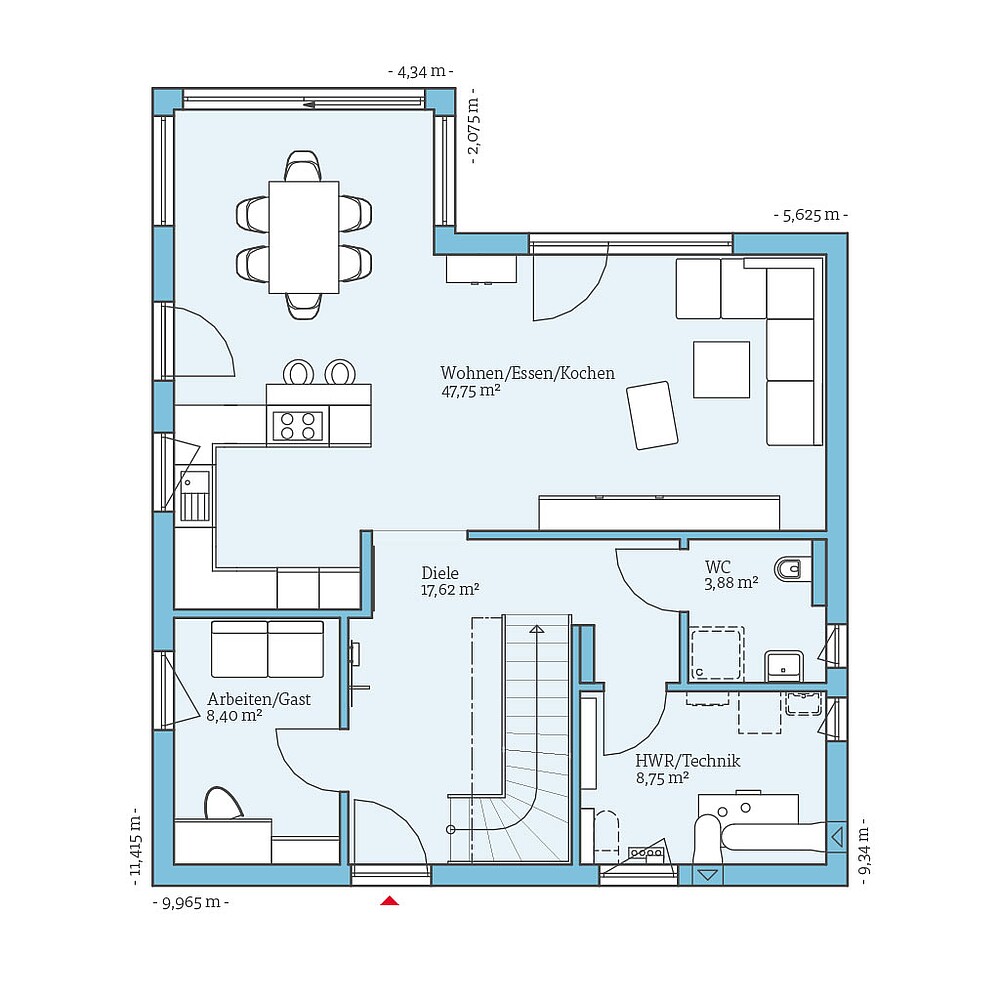 Erdgeschoss QNG⁺-Line: Variant 35-160: Grundriss EG - Hanse Haus