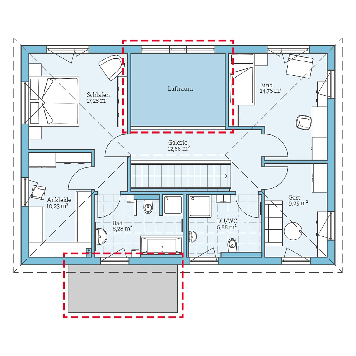 Prefabricated house Villa 183: Floor plan option upper floor