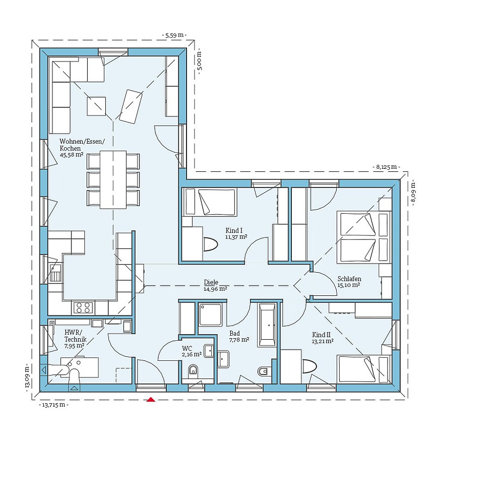 QNG⁺-Line: Fertighaus Bungalow 118: Grundriss EG