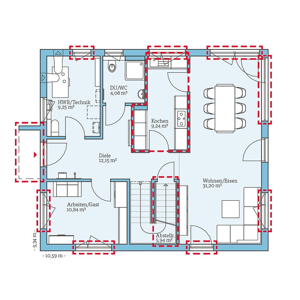 Planungsoption (Erdgeschoss) QNG⁺-Line: Variant 25-165: Grundrissoption 1 EG - Hanse Haus