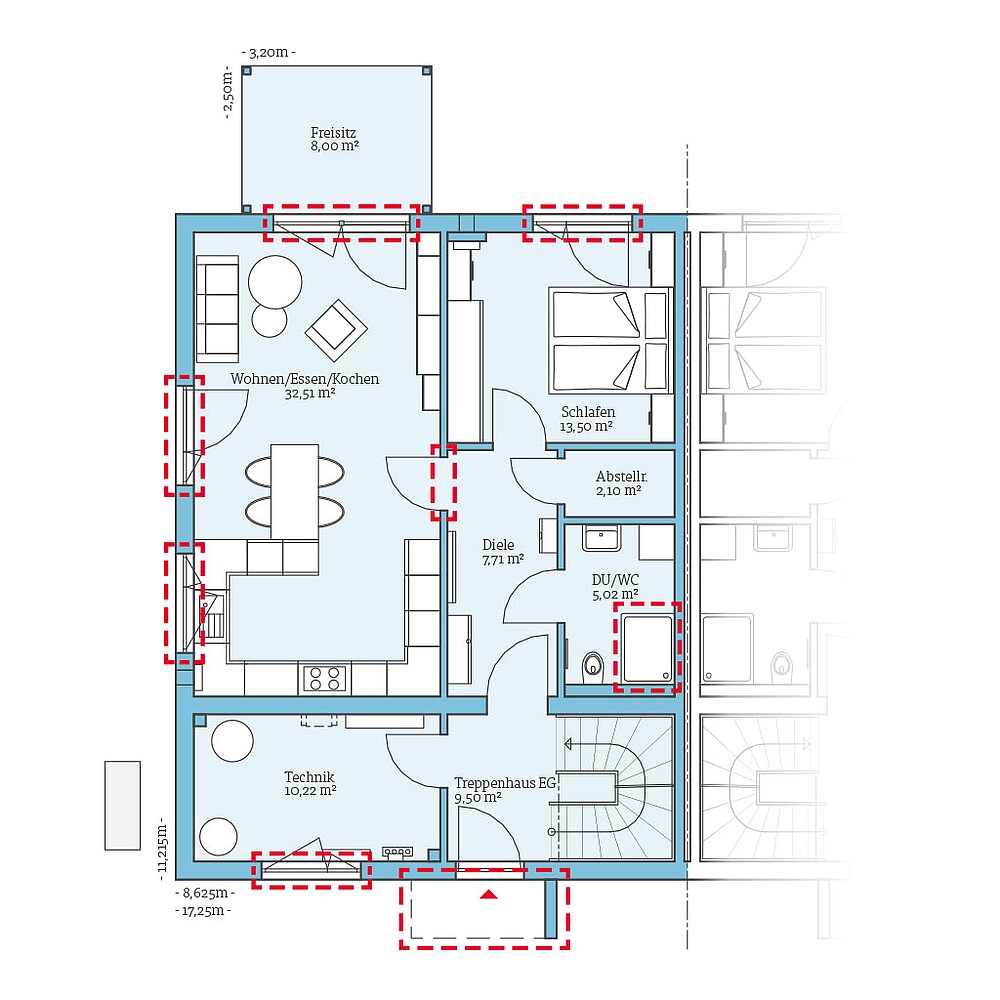 QNG⁺-Line Doppelhaus 159: Grundrissoption 1 EG - Hanse Haus