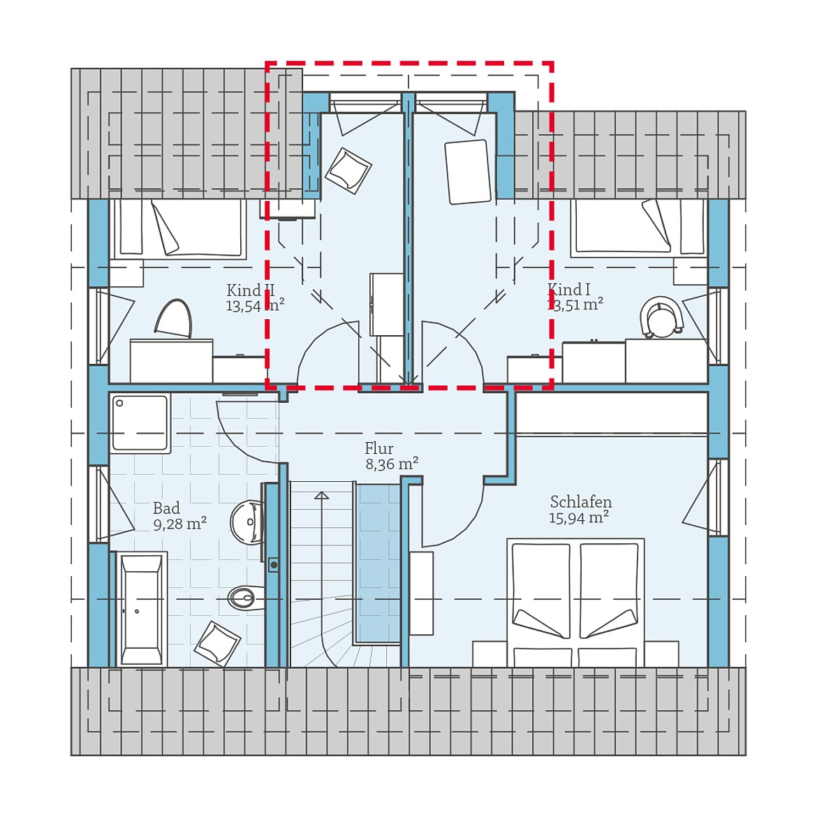 Prefabricated house Variant 45-130: Top floor plan option