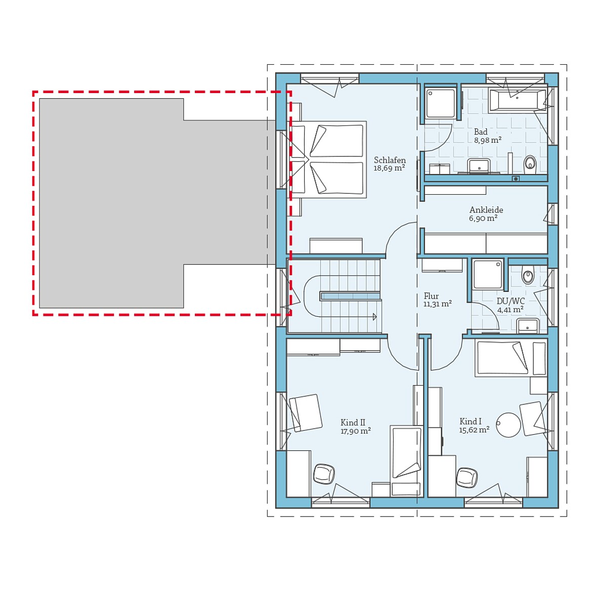 Prefabricated house Villa 169: Floor plan option upper floor