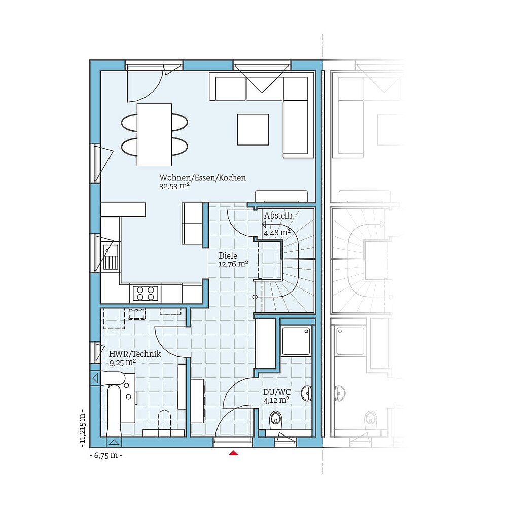 QNG⁺-Line Doppelhaus 179: Grundriss EG - Hanse Haus