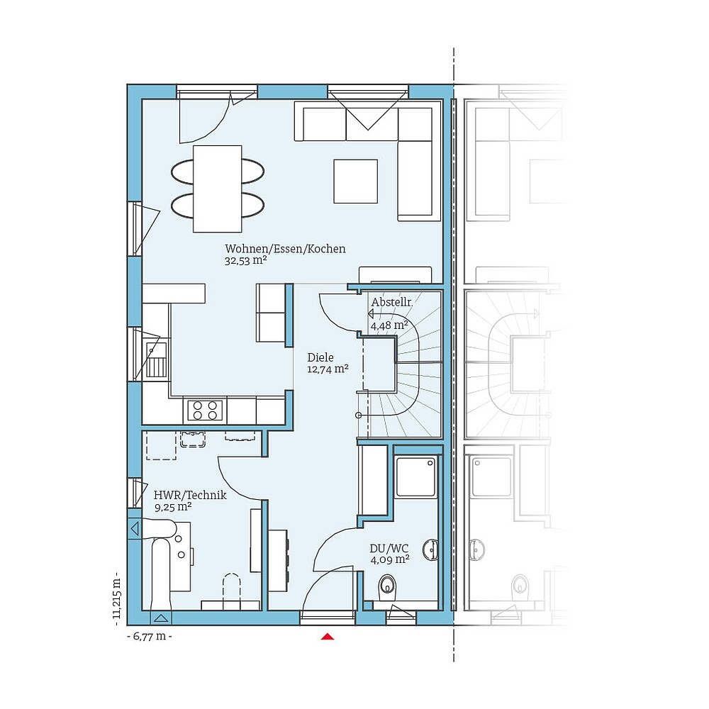 QNG⁺-Line Doppelhaus 179: Grundriss EG - Hanse Haus
