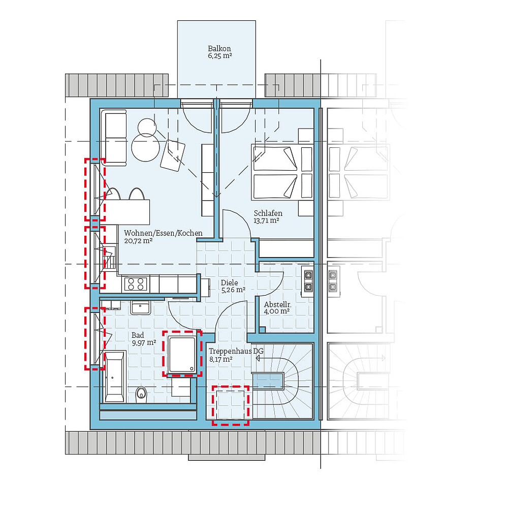 QNG⁺-Line Doppelhaus 35-125: Grundrissoption DG - Hanse Haus