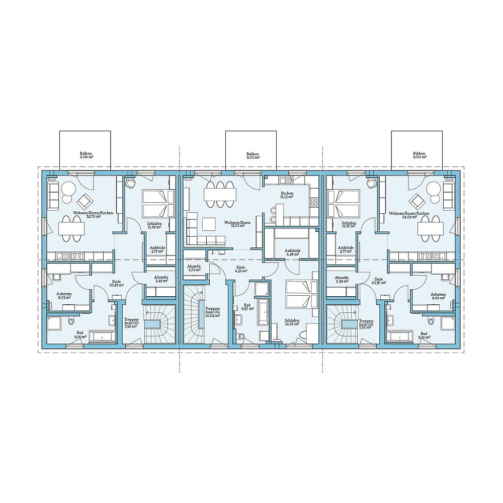 QNG⁺-Line: Reihenhaus 159-168: Grundriss OG - Hanse Haus
