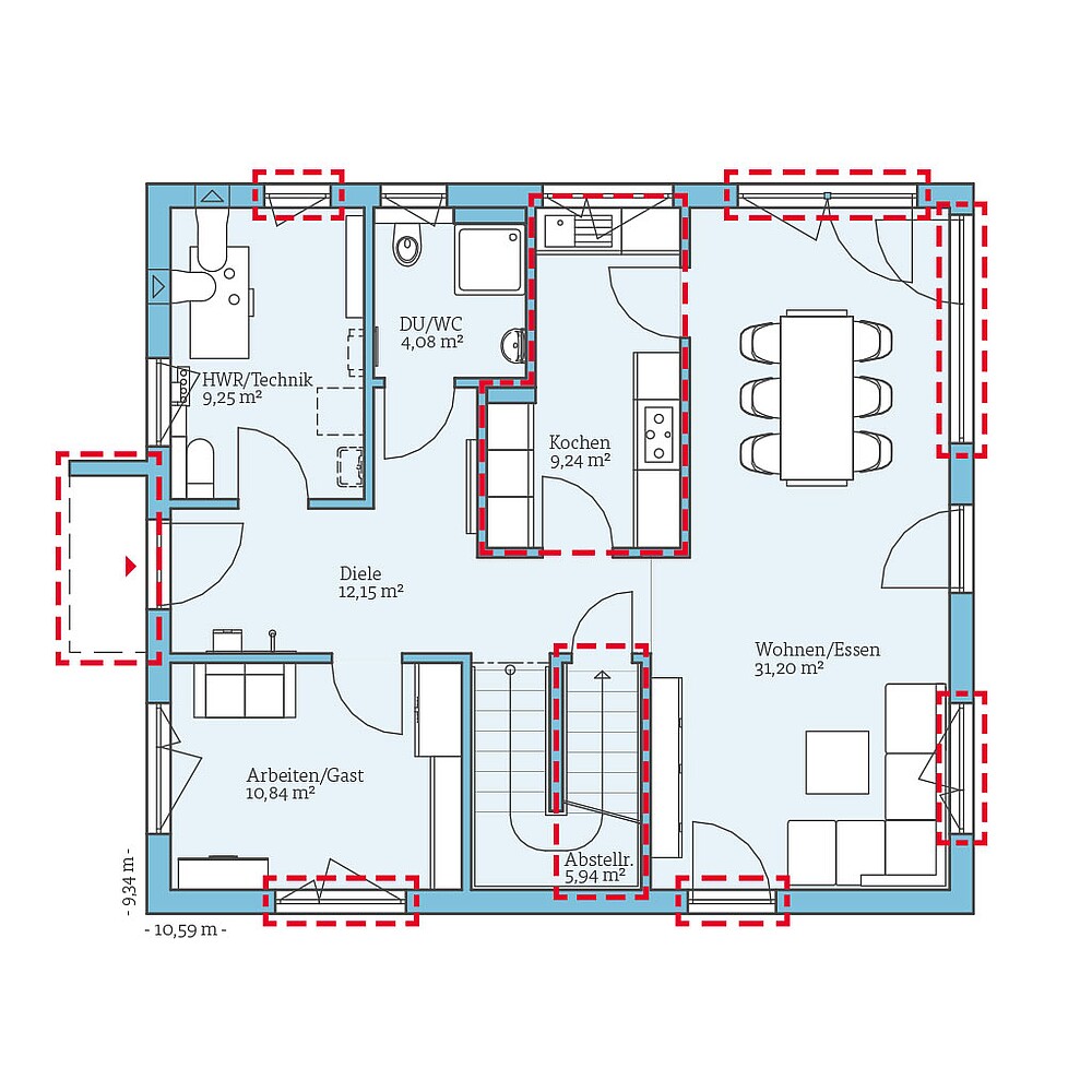 QNG⁺-Line: Villa 165: Grundrissoption 1 EG - Hanse Haus