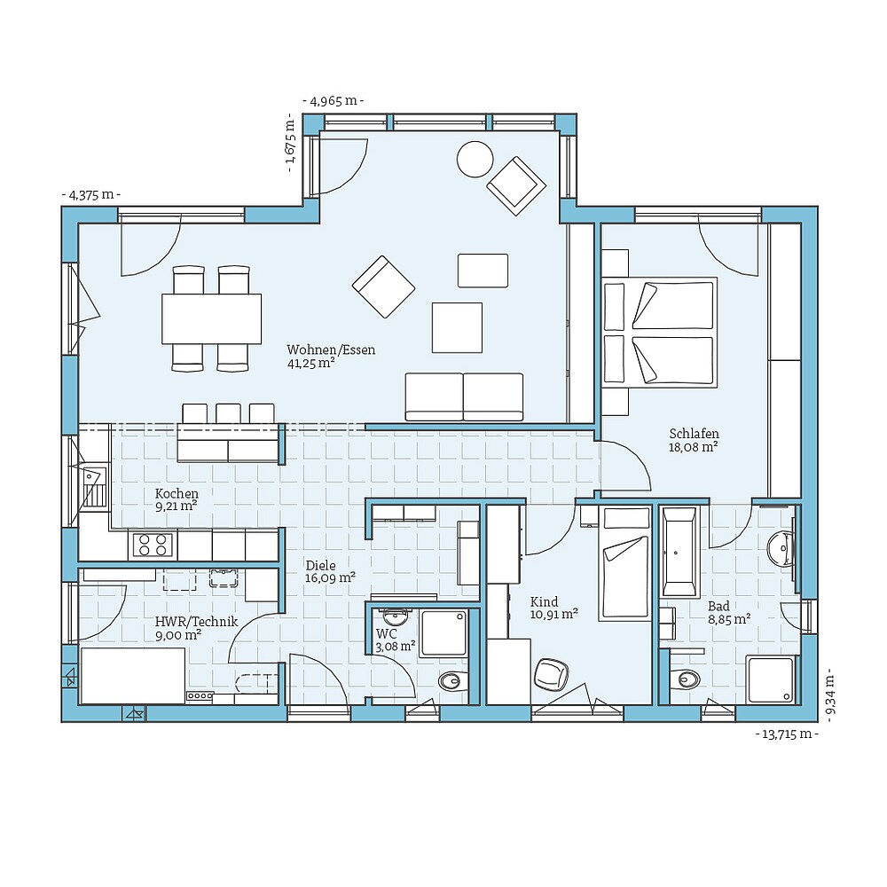 Fertighaus Bungalow 116: Grundriss EG - Hanse Haus Fertighaus Bungalow 116: Grundriss EG