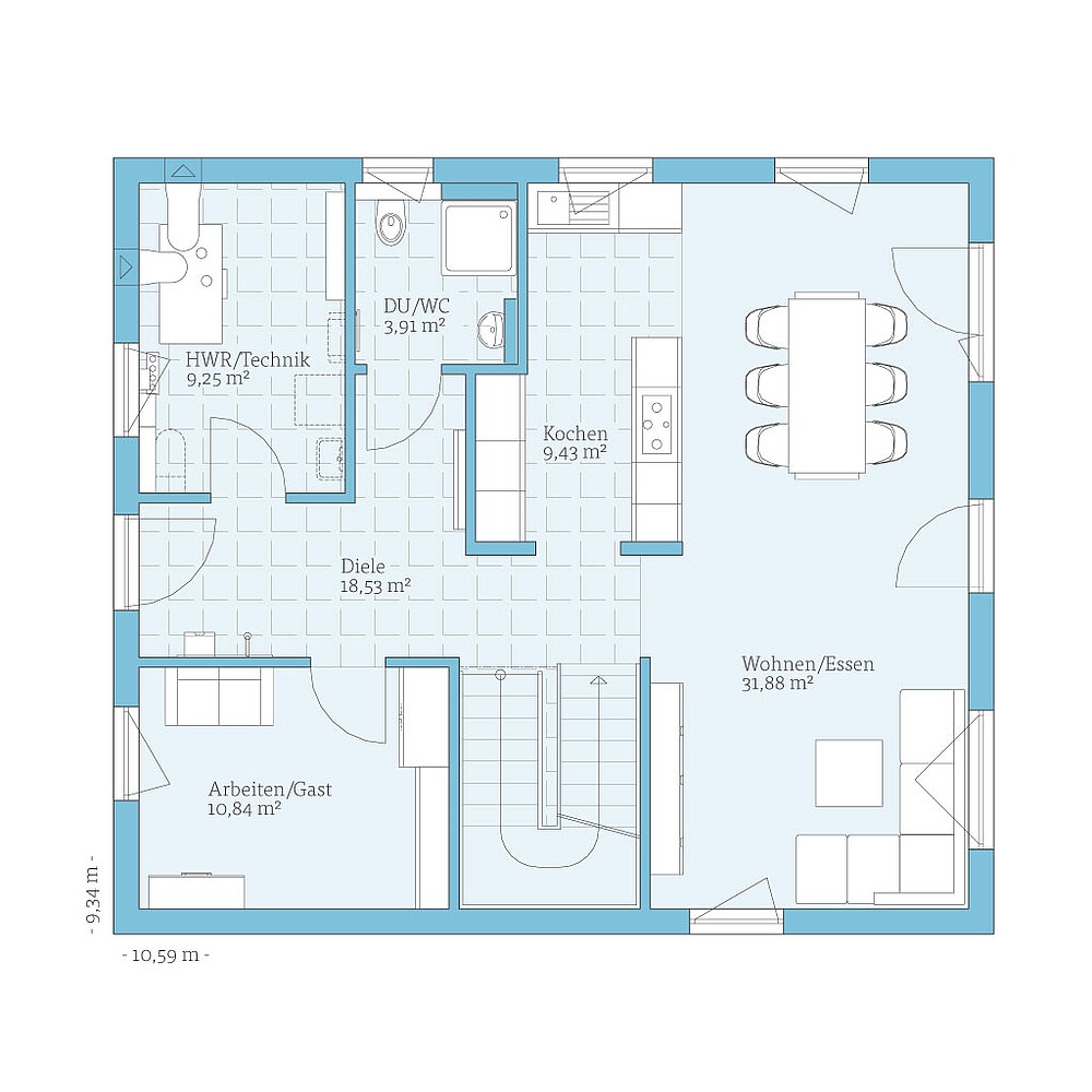 QNG⁺-Line: Fertighaus Variant 35-165: Grundriss EG