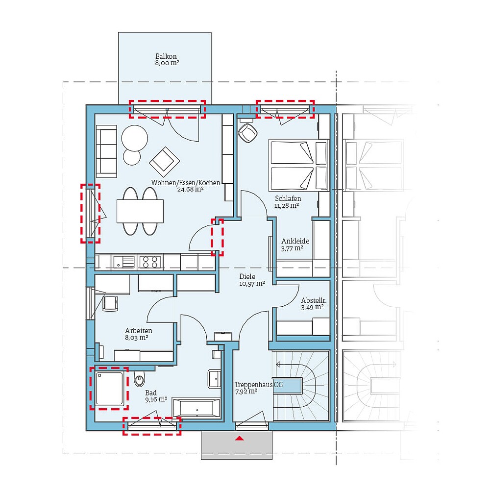 QNG⁺-Line Doppelhaus 159: Grundrissoption 1 OG - Hanse Haus