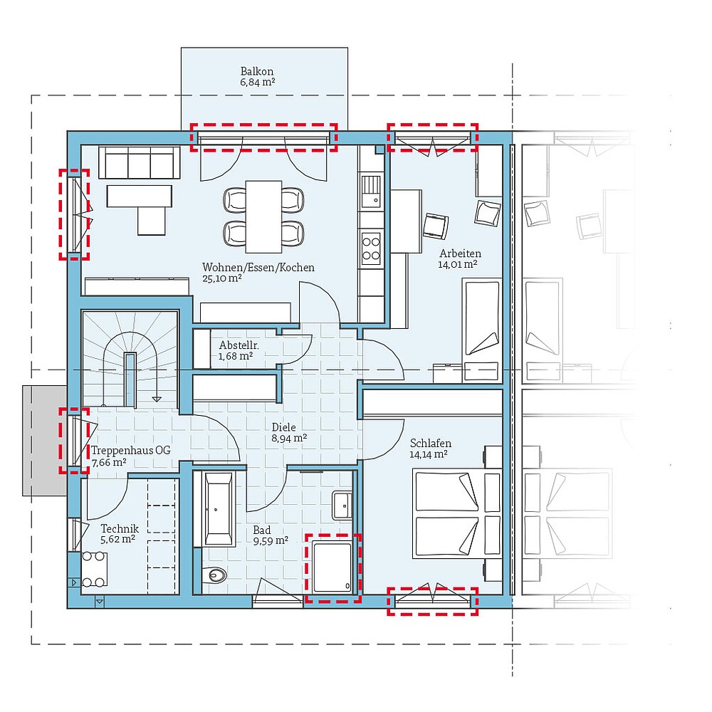 QNG⁺-Line Doppelhaus 174: Grundrissoption OG - Hanse Haus