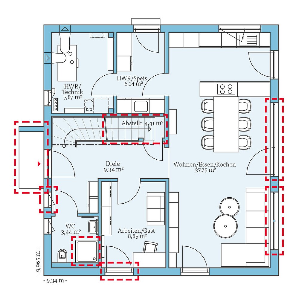 QNG⁺-Line: Cubus 155: Grundrissoption 1 EG - Hanse Haus