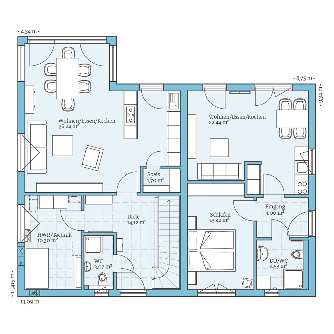 Prefabricated house Duo 210: Ground floor plan