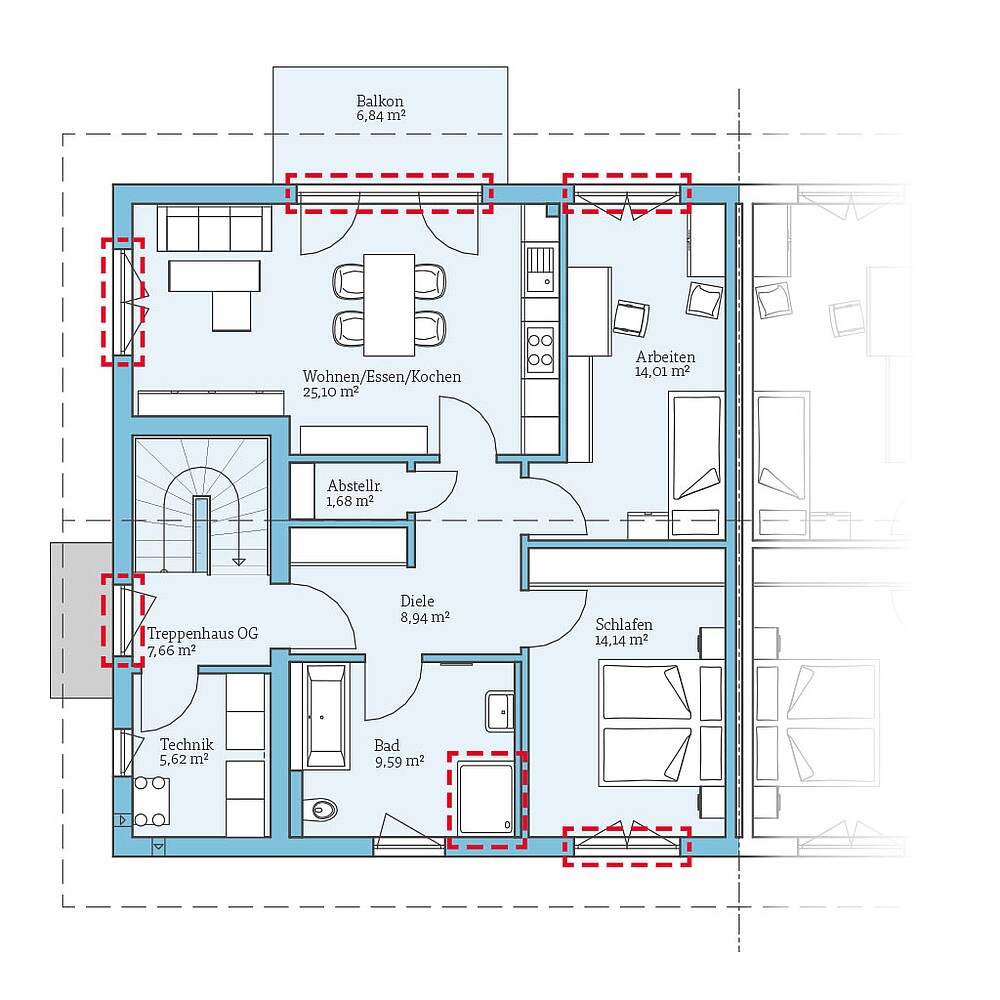 QNG⁺-Line Doppelhaus 174: Grundrissoption OG - Hanse Haus