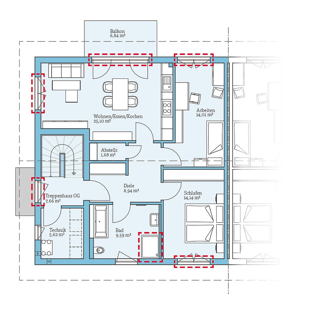 QNG⁺-Line Doppelhaus 174: Grundrissoption OG - Hanse Haus