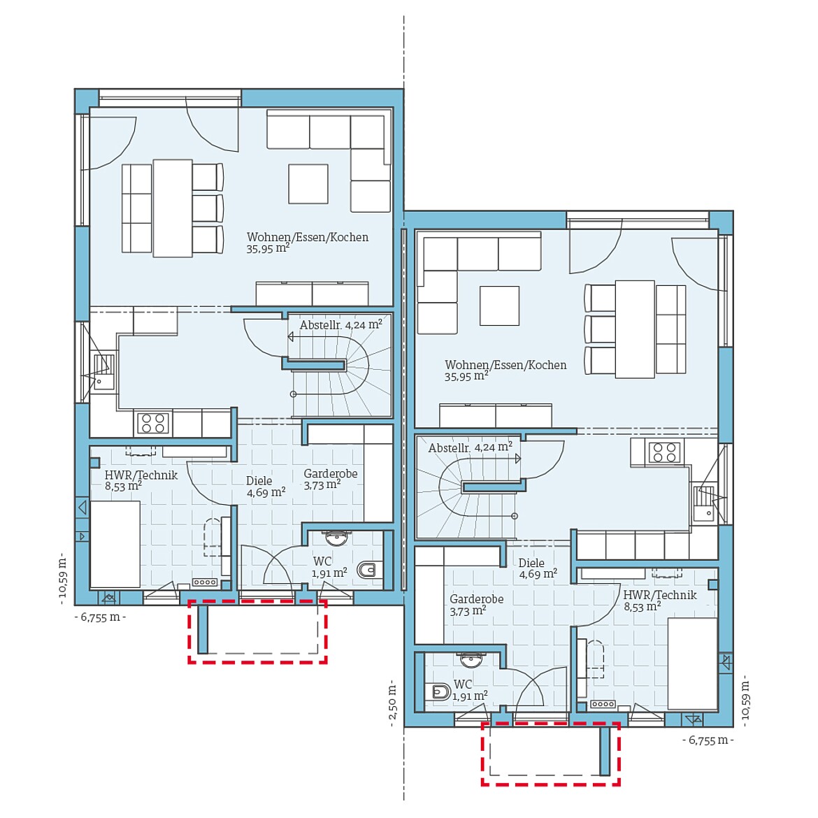 Prefabricated semi-detached house 164: Ground floor plan option