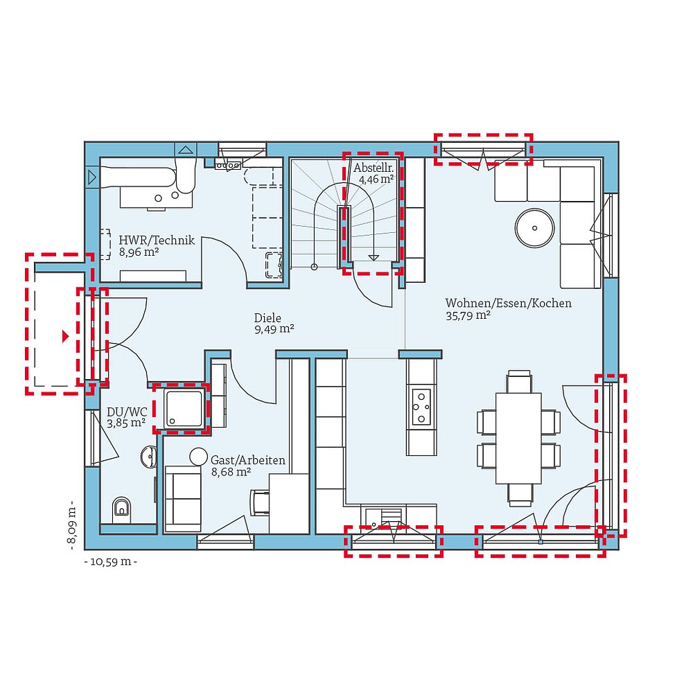 Planungsoption (Erdgeschoss) QNG⁺-Line: Variant 30-141: Grundrissoption 1 EG - Hanse Haus