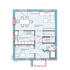 QNG⁺-Line: Fertighaus Villa 124: Grundrissoption 2 EG