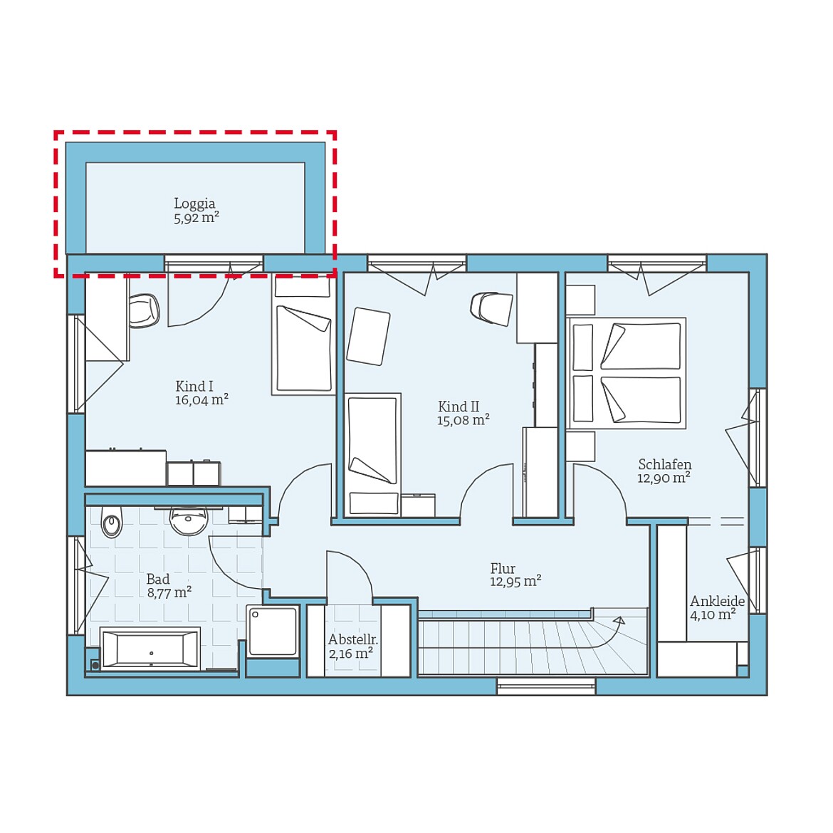 Prefabricated house Cubus 148: Floor plan option upper floor