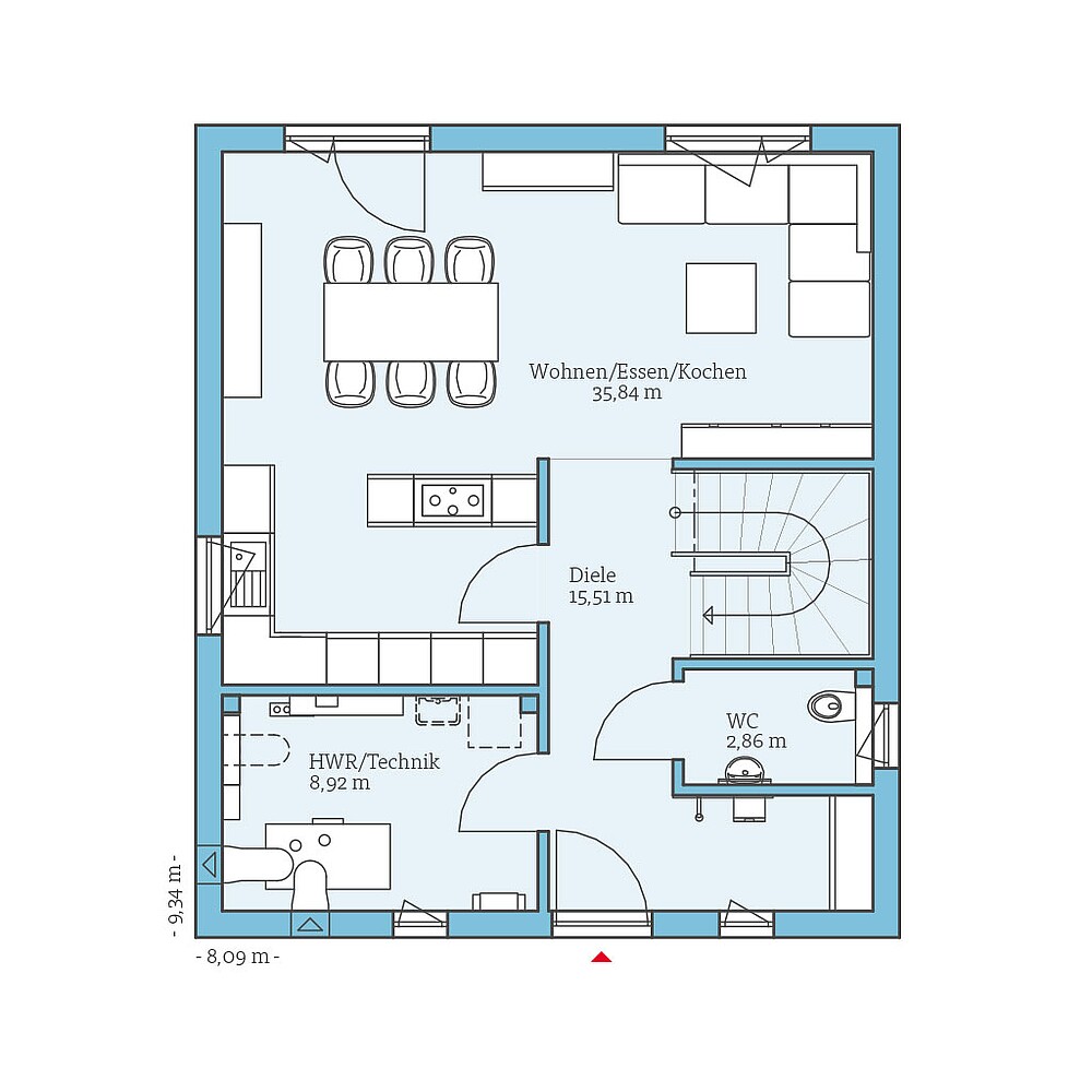Erdgeschoss QNG⁺-Line: Villa 124: Grundriss EG - Hanse Hause
