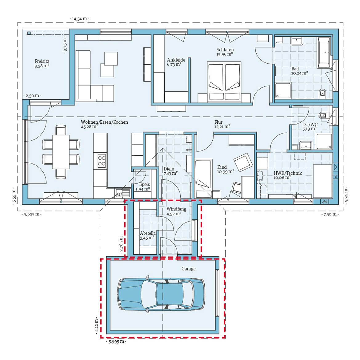 Prefabricated house Bungalow 127: Ground floor plan