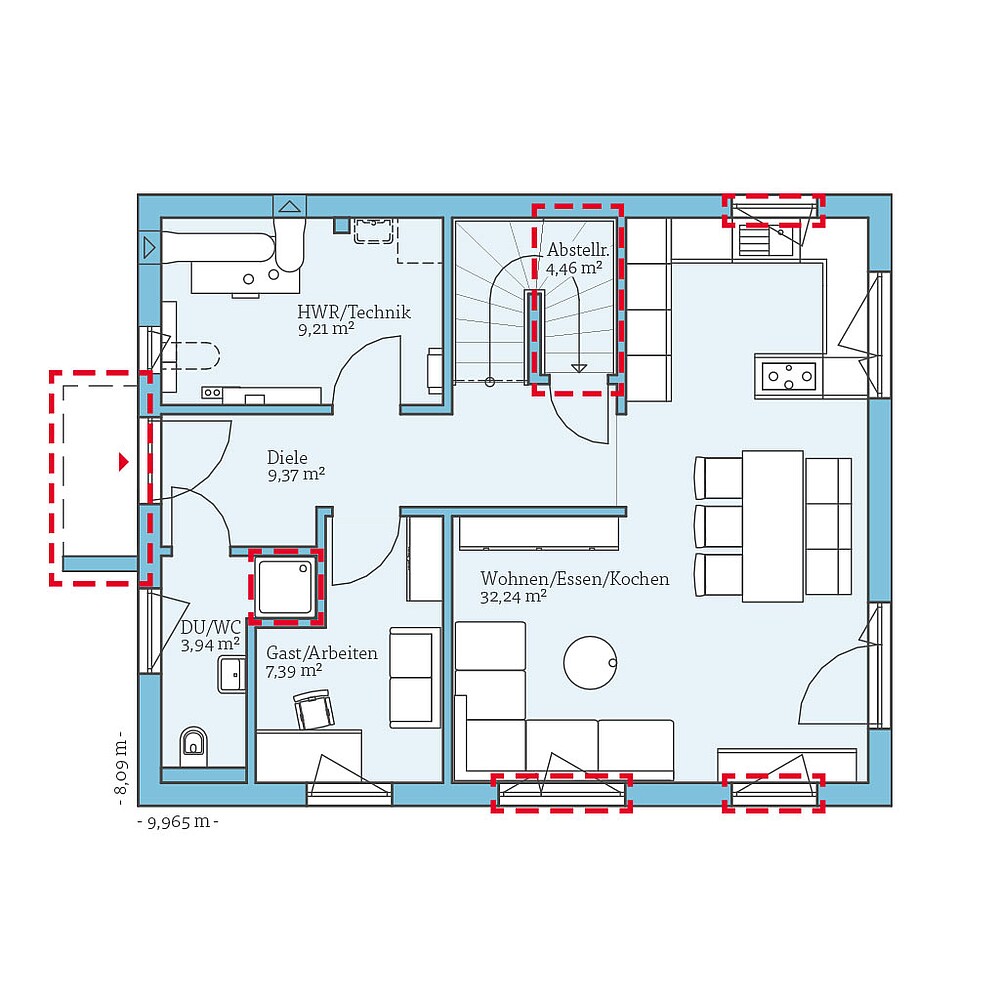 Planungsoption Erdgeschoss QNG⁺-Line: Villa 133: Grundrissoption 1 EG - Hanse Haus