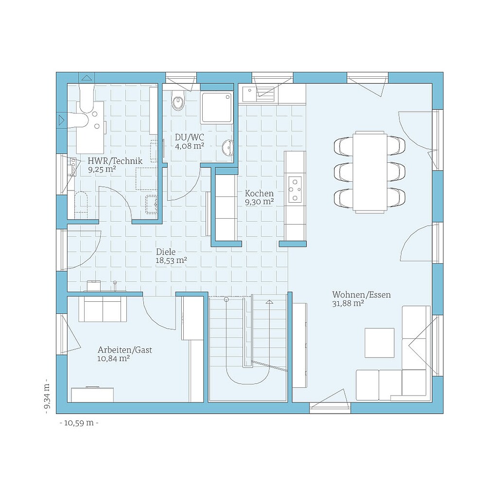 QNG⁺-Line: Fertighaus Variant 25-165: Grundriss EG