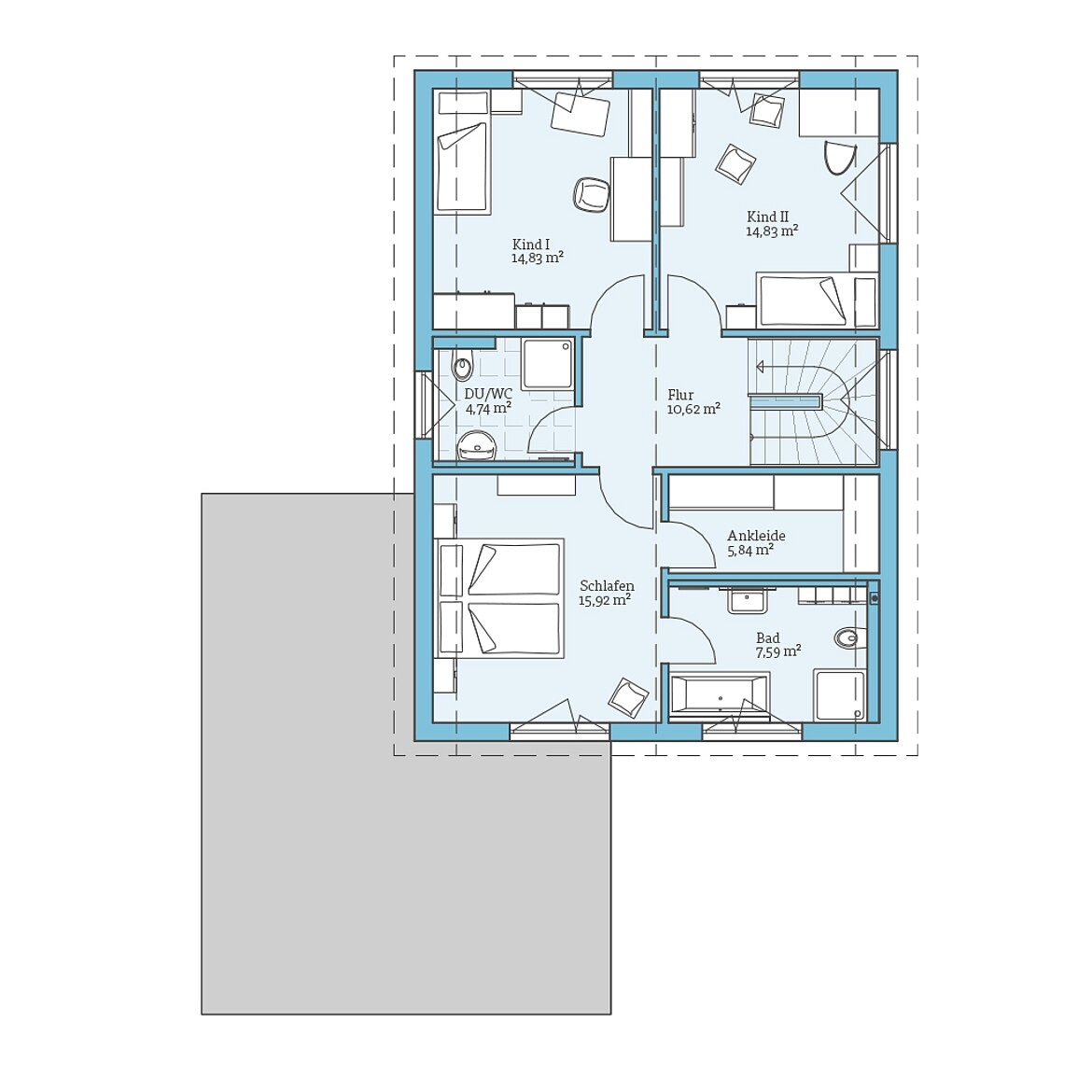 Prefabricated house Variant 25-150 with granny flat: Floor plan top floor