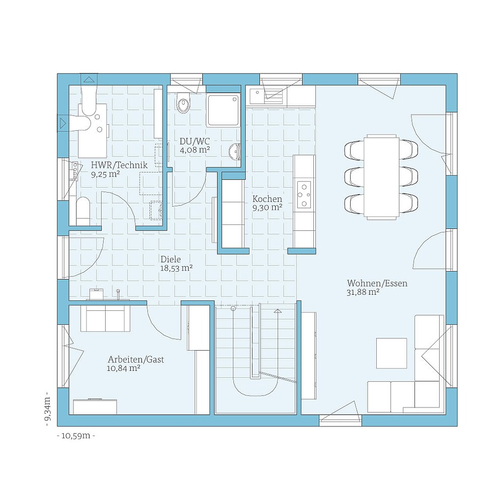 QNG⁺-Line: Fertighaus Villa 165: Grundriss EG