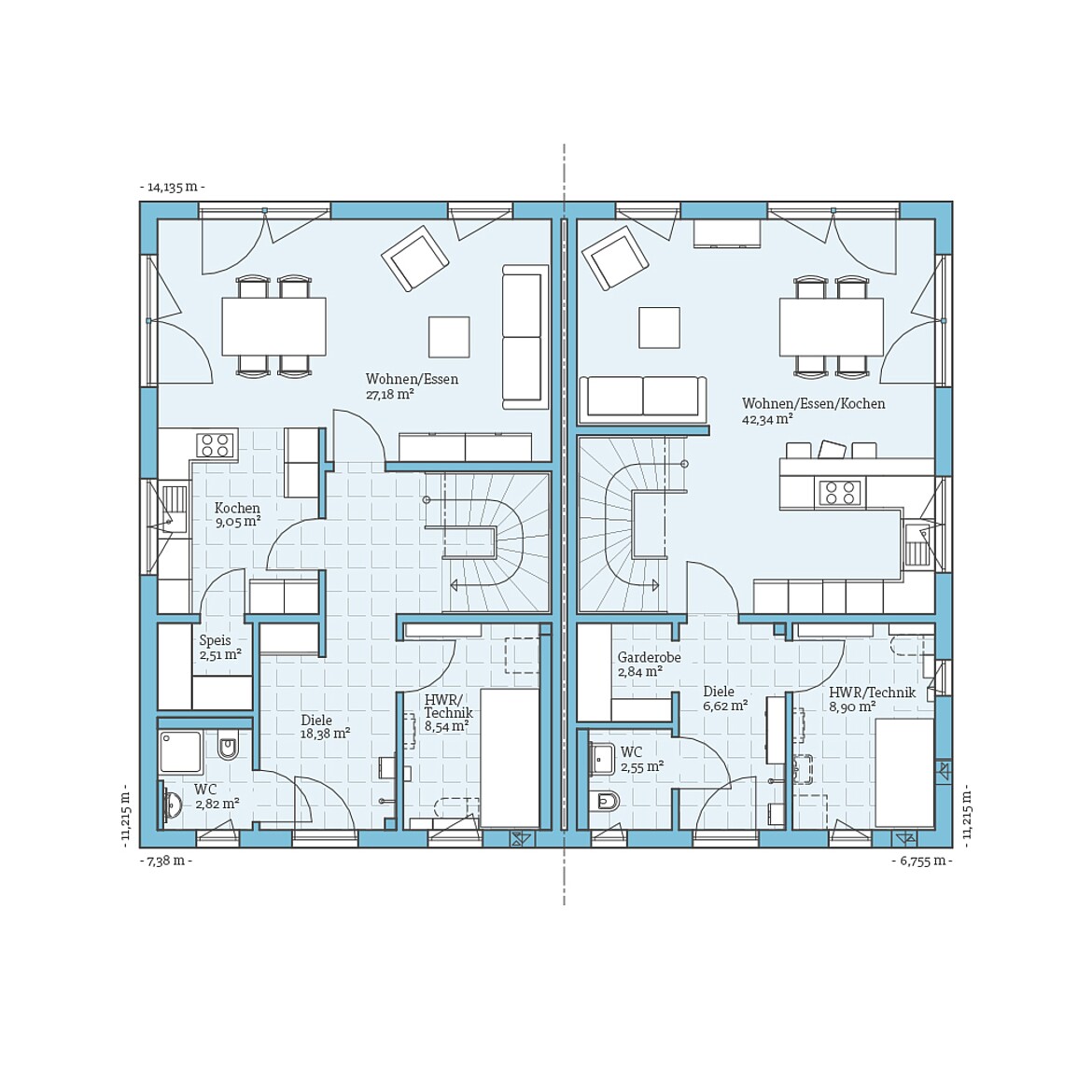 Prefabricated semi-detached house 137/126: Ground floor plan