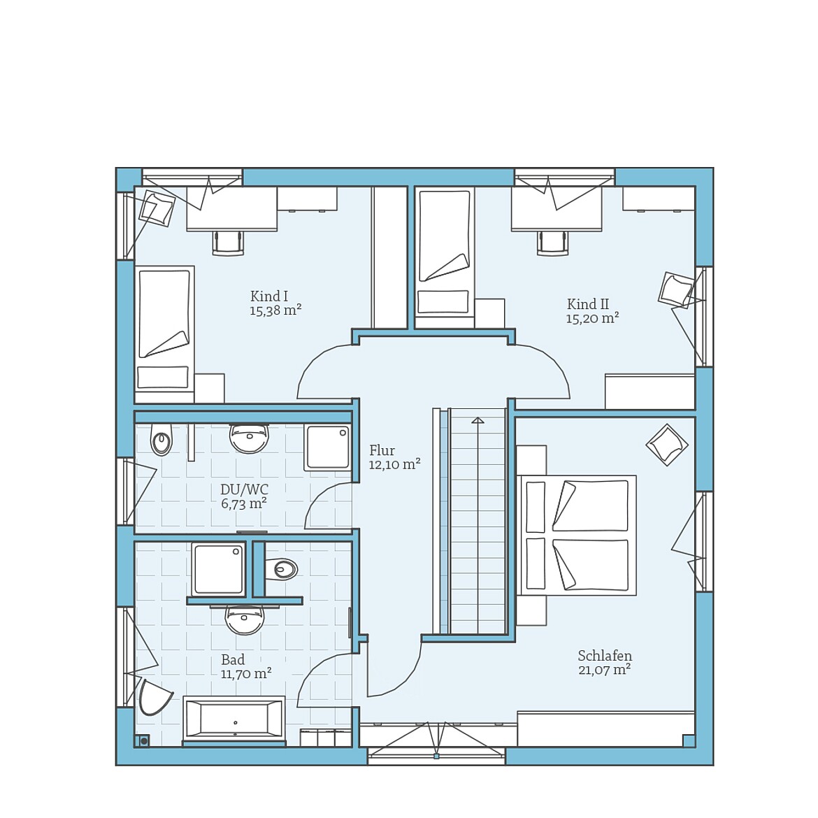 Prefabricated house Cubus 167: Floor plan upper floor