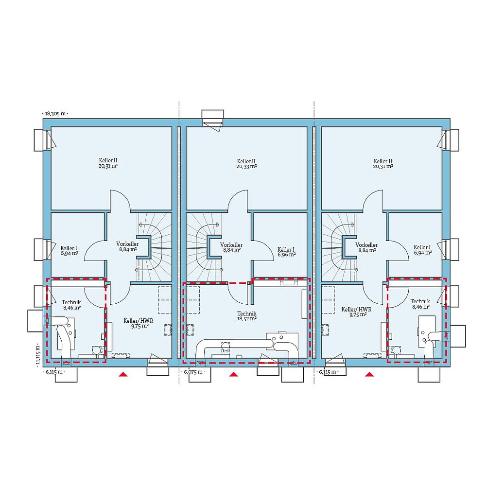 QNG⁺-Line: Reihenhaus 161: Grundrissoption 1 KG - Hanse Haus