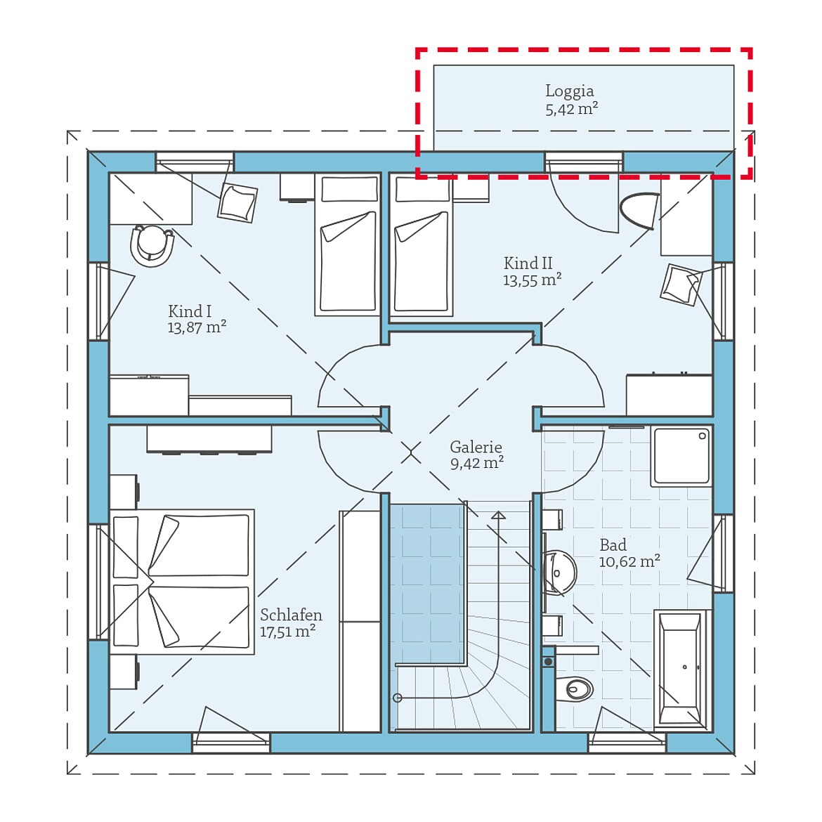 Prefabricated house Villa 134: Floor plan option upper floor