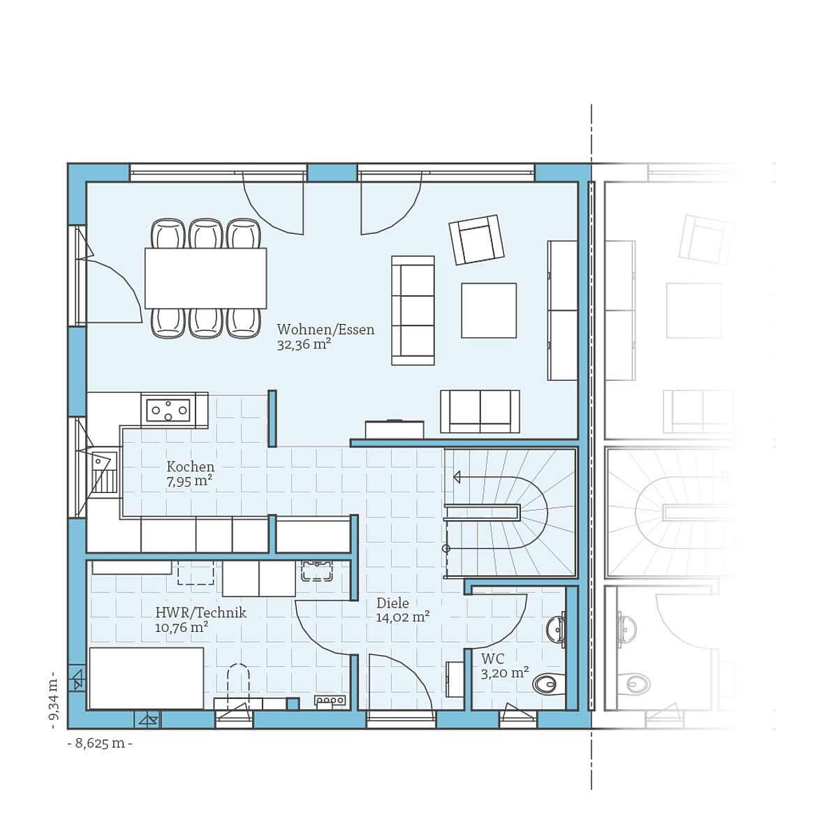 Prefabricated semi-detached house 135: Ground floor plan
