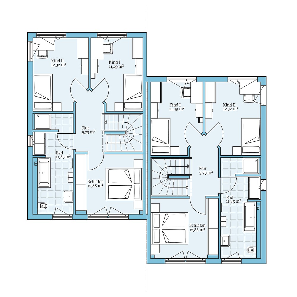 Fertighaus Doppelhaus 164: Grundriss OG