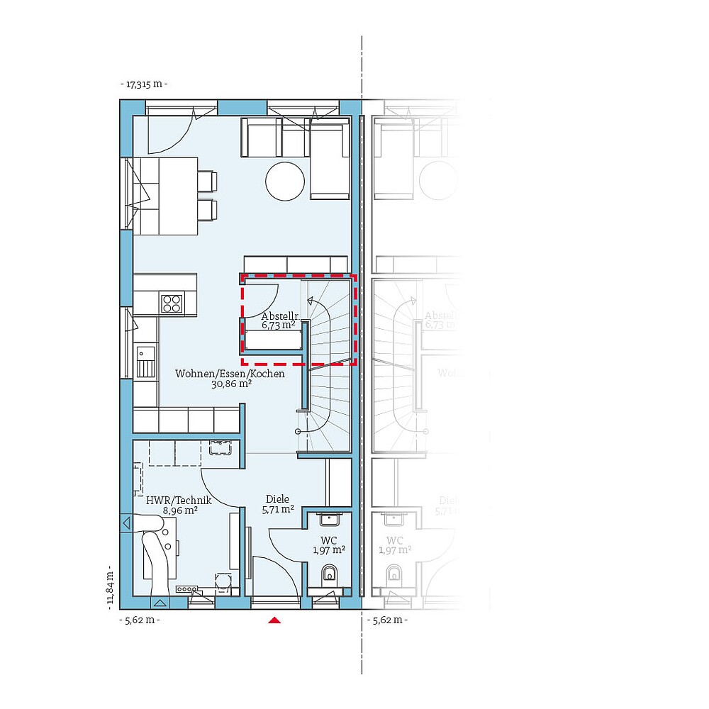 QNG⁺-Line: Doppelhaus 109: Grundrissoption 1 EG - Hanse Haus