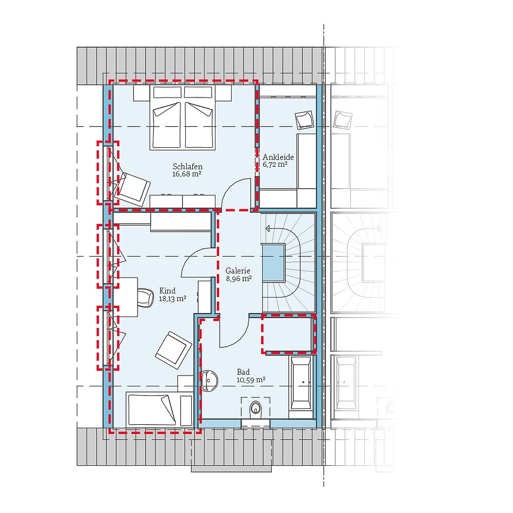 QNG⁺-Line: Doppelhaus 38-124: Grundrissoption 1 DG - Hanse Haus