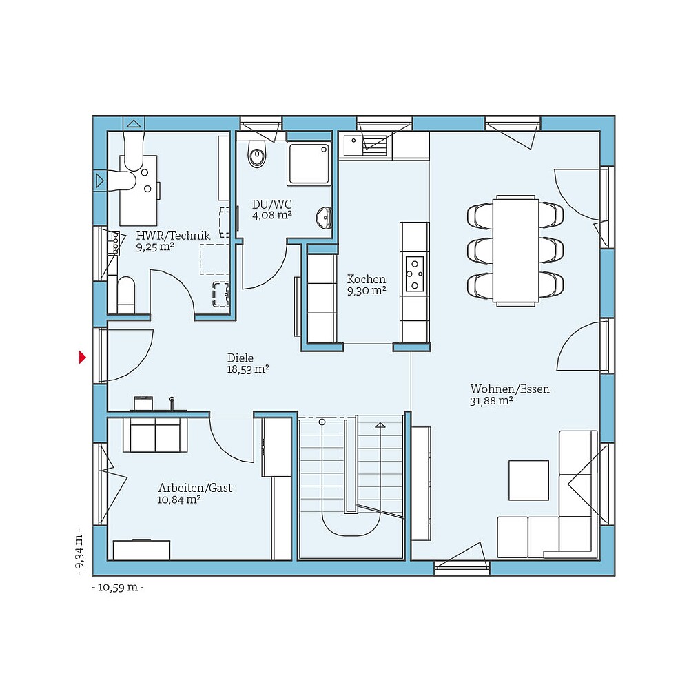 QNG⁺-Line: Villa 165: Grundriss EG - Hanse Haus