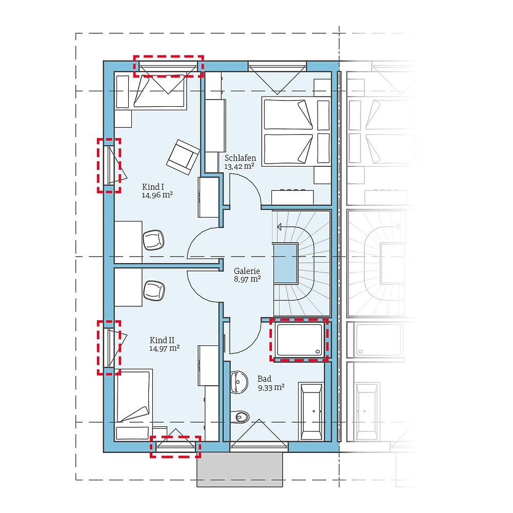 QNG⁺-Line: Doppelhaus 25-125: Grundrissoption 1 DG - Hanse Haus