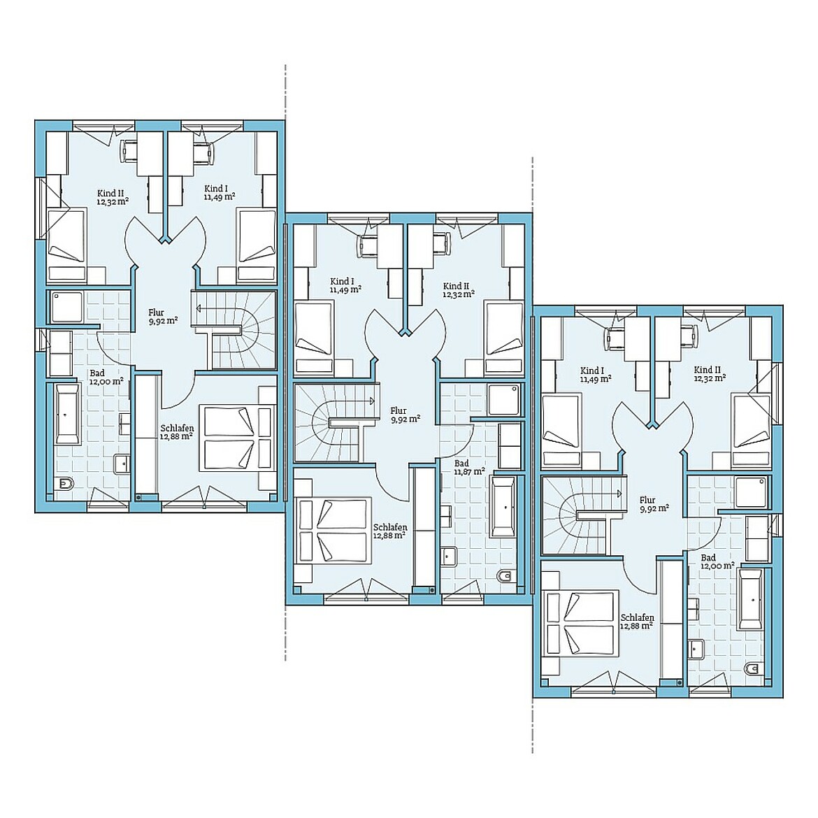 Prefabricated terraced house 118 Variant 4: Floor plan upper floor