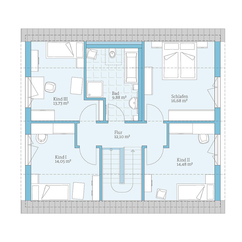 QNG⁺-Line: Fertighaus Variant 35-165: Grundriss DG