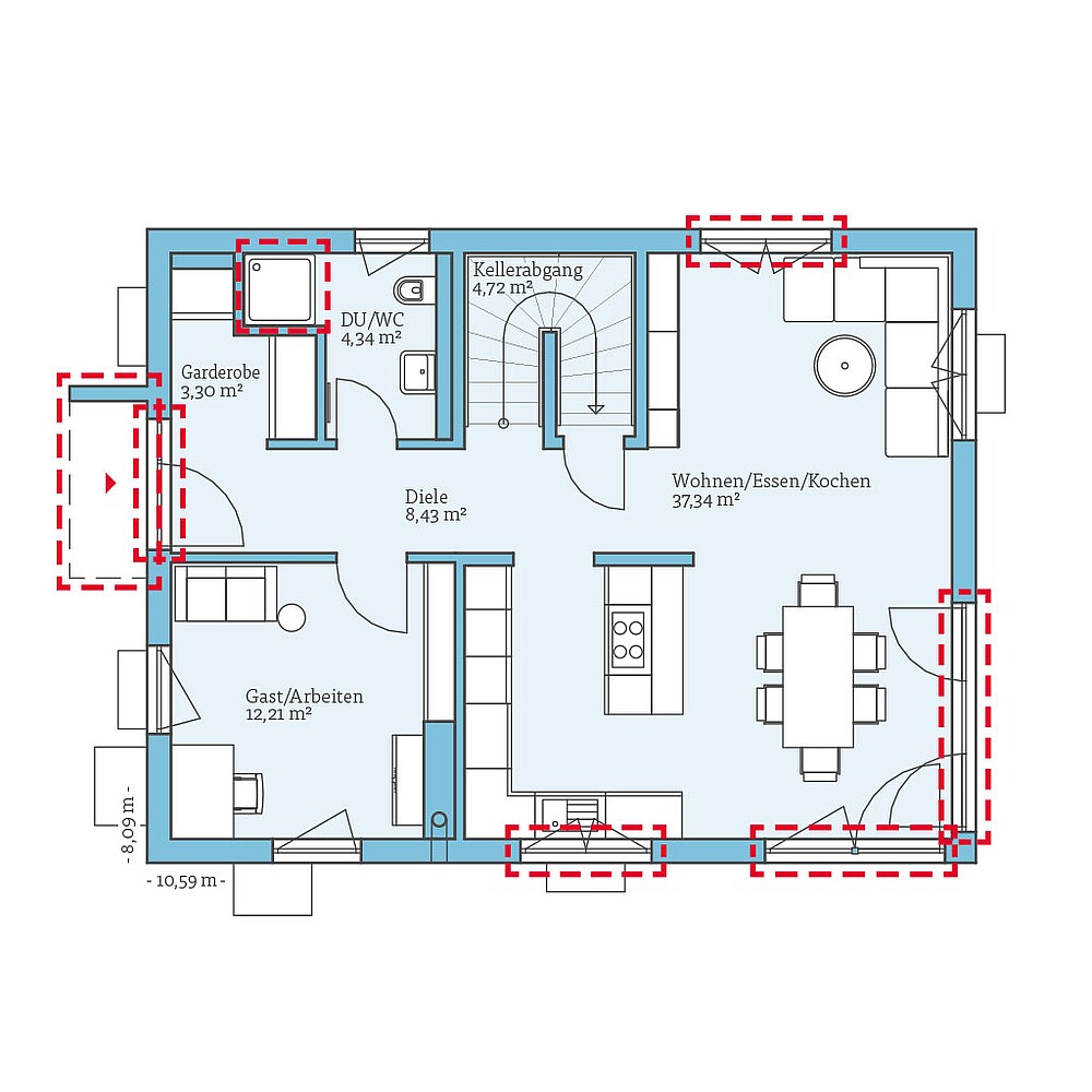 Planungsoption (Erdgeschoss) QNG⁺-Line Variant 30-141: Grundrissoption 2 EG - Hanse Haus
