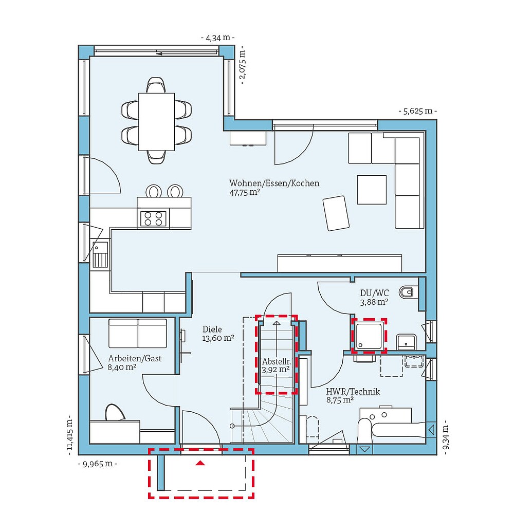 Planungsoption Erdgeschoss QNG⁺-Line: Variant 35-160: Grundrissoption 1 EG - Hanse Haus
