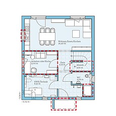 QNG⁺-Line: Fertighaus Variant 42-123: Grundrissoption 1 EG