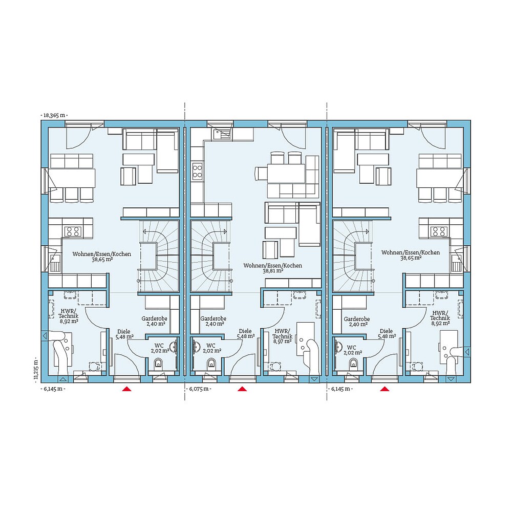QNG⁺-Line Reihenhaus 113: Grundriss EG - Hanse Hause