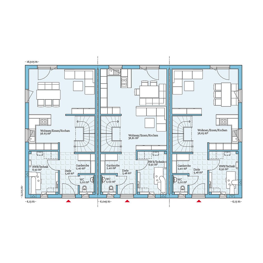 QNG⁺-Line Reihenhaus 113: Grundriss EG - Hanse Hause