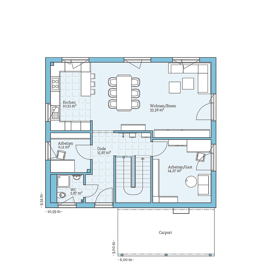 Fertighaus Variant 25-166 mit Einliegerwohnung Variante 2: Grundriss EG