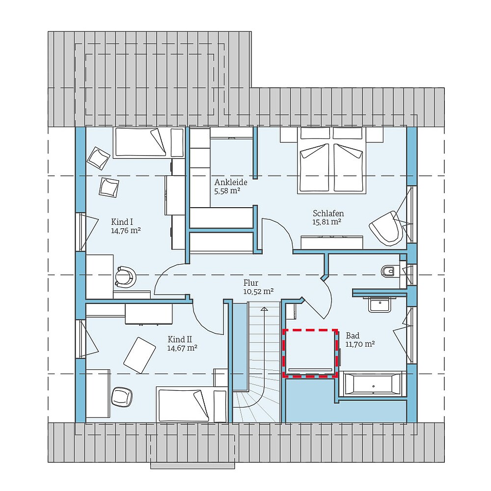 Planungsoption Dachgeschoss QNG⁺-Line: Variant 35-160: Grundrissoption 1 DG - Hanse Haus